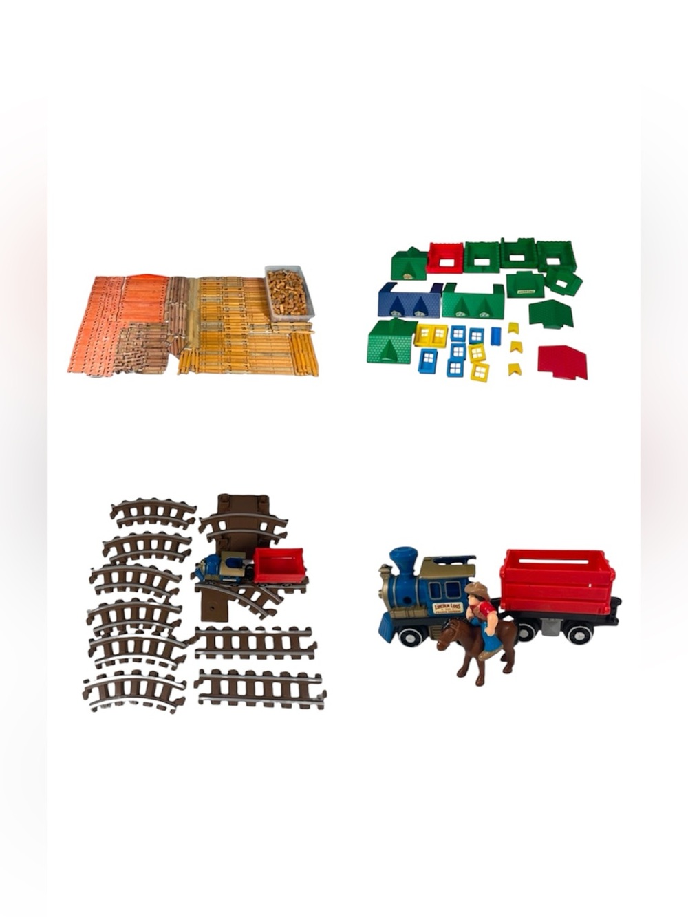 Vintage Lincoln Logs Train & Wooden Building Toy 615 Pieces & Roy Toy Western